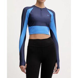 Under Armour 6003981 1/4 Zip Crop HeatGear Rib Top Blue ( L )